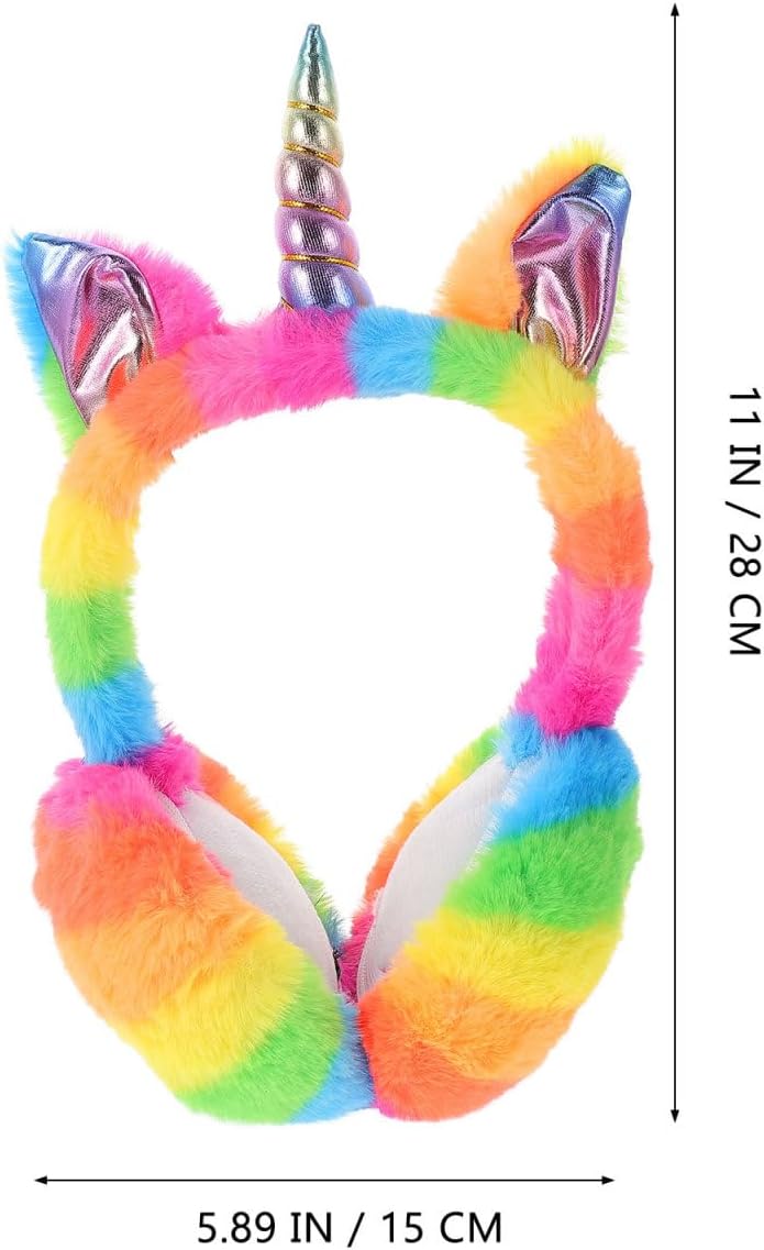Healifty Unicorn Earmuffs Foldable Faux Fur Ear Warmers for Women Girls Winter Cold Weather Outdoor Soft Plush Ear Covers 11X6In - Image 6