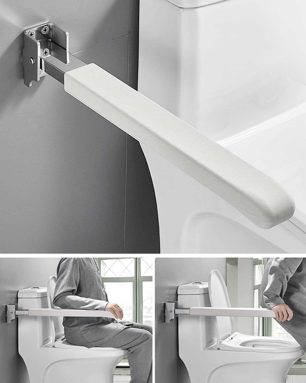 Barra de agarre plegable montada en la pared para soporte de inodoro, barra de seguridad abatible para baño, ayudante para discapacitados para asistencia de pie