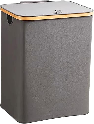 2THESTARS Cesta de lavandería con tapa, cesta plegable de bambú, impermeable, de gran capacidad, fácil de instalar y duradera, adecuada para