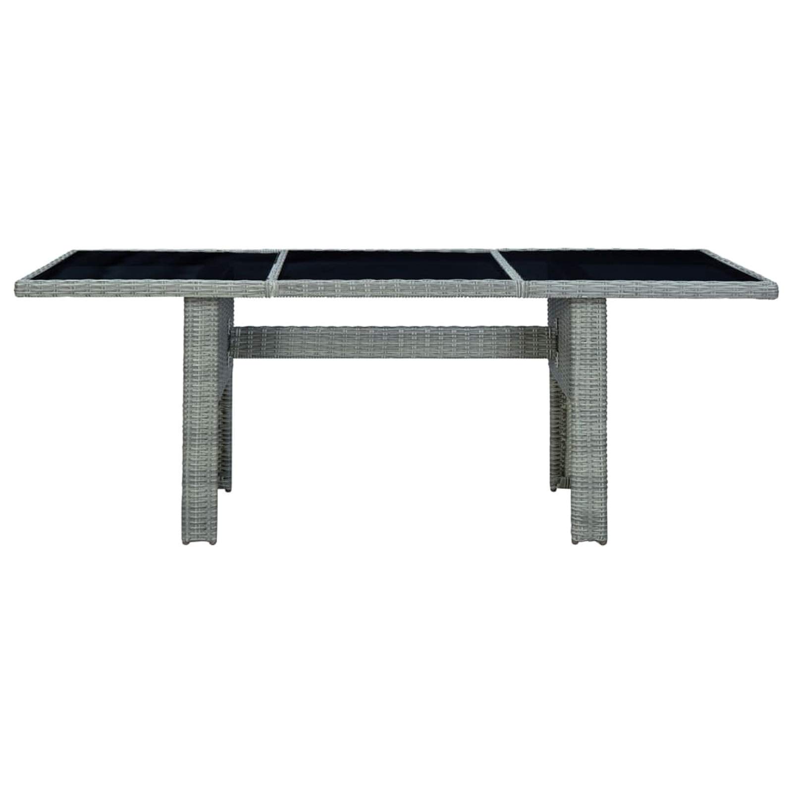 Mesa de jardín para exteriores, mesa de jardín, mesa de balcón, resistente a la intemperie, mesa de terraza, gris claro, poliratán y cristal templado