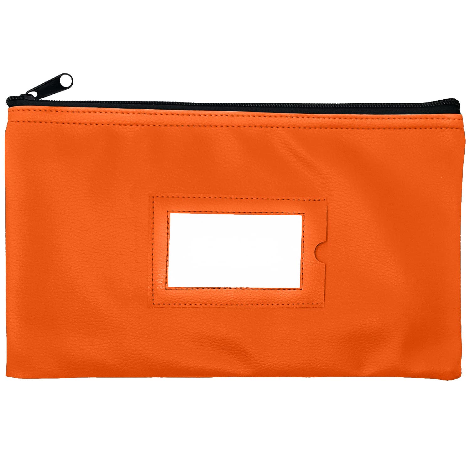 Money Bank Deposit Bag with Zipper | 11x6 inch | Orange | Durable Leatherette Money Cash Coin Check Wallet Pouch for Men & Women with Framed ID Window and Blank Card (1)