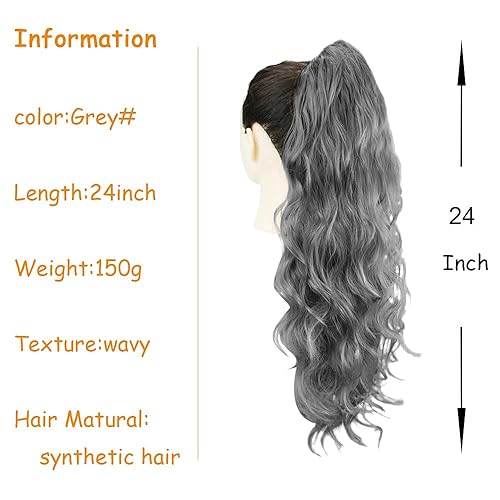 Miniatura 2 de Kethbe 24 pulgadas largo Cuerpo onda Ponytail extensión del pelo sintético, resistente al calor, cordón para envolver pelo ondulado extensiones para