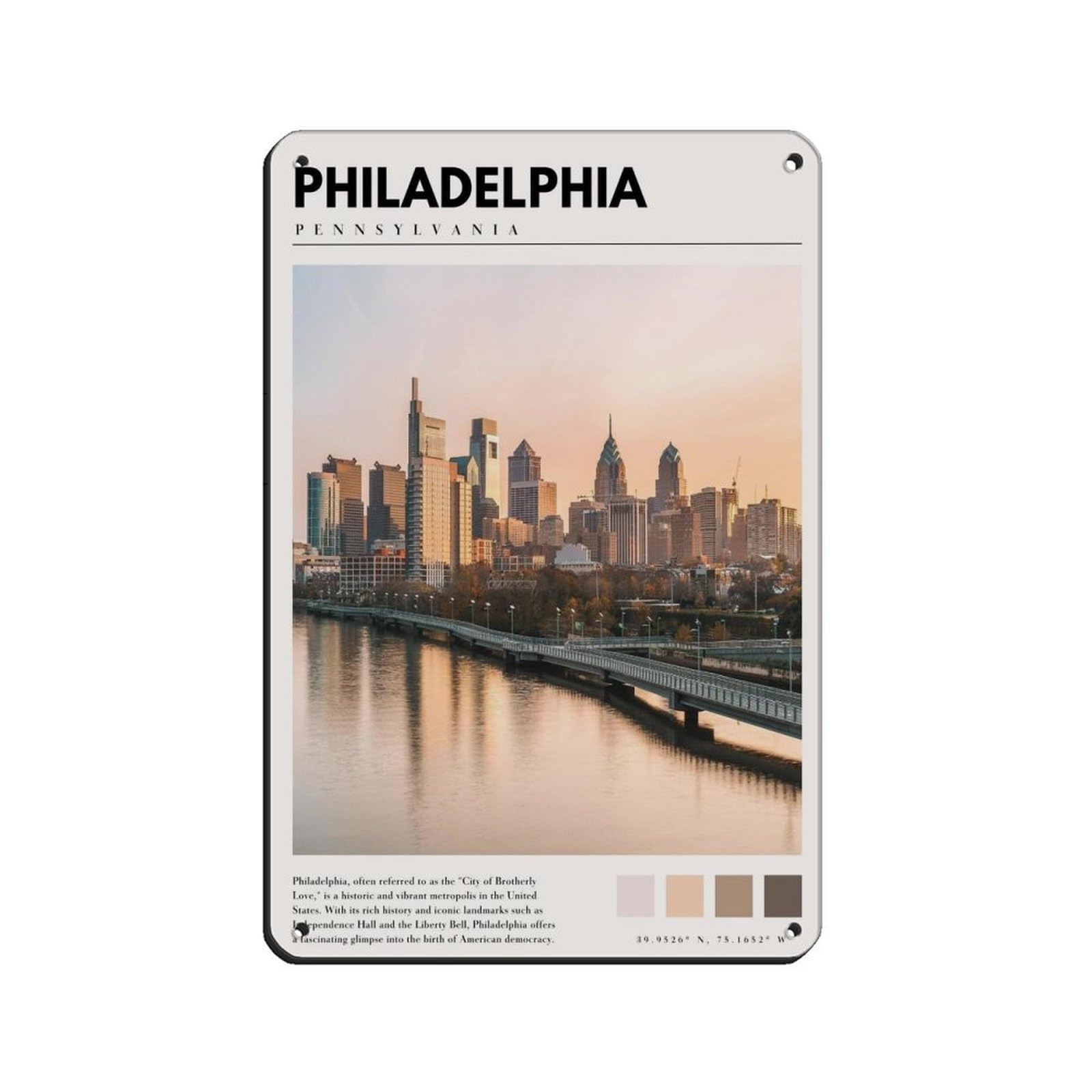 Philadelphia Art Philadelphia Poster Tin Sign Vintage Metal Pub Club Cafe Bar Home Wall Art Decoration Poster Retro 8x12inch(20x30cm)