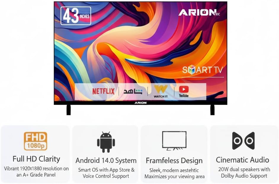 Arion 43-Inch Full HD Smart Android TV, A+ Grade Panel, Frameless Design, Wi-Fi, HDMI & USB Connectivity – AR-43 T4S | FULL HD | WI-FI 2026 - view 7