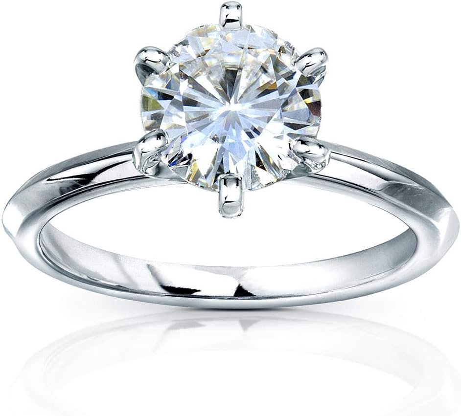 KobelliClassic Solitaire Round Brilliant Moissanite Engagement Ring 2 Carats 14k White Gold