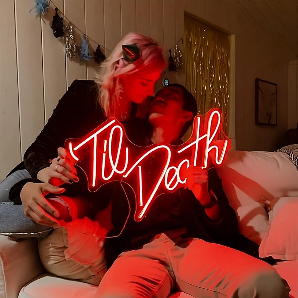 Til Death Neon Sign Red LED Neon Light Signs for Wedding Engagement Party Bridal Shower Decor Til Death Do Us Party Decor Valentines Day Gifts Neon Wedding Sign