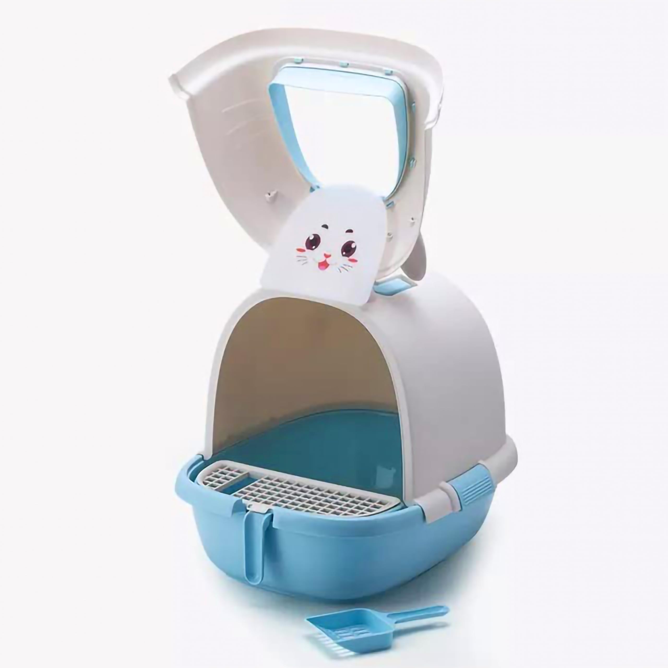 Große geschlossene XXL Katzentoilette mit Schaufel für Katzenstreu, Blau Katzenklo