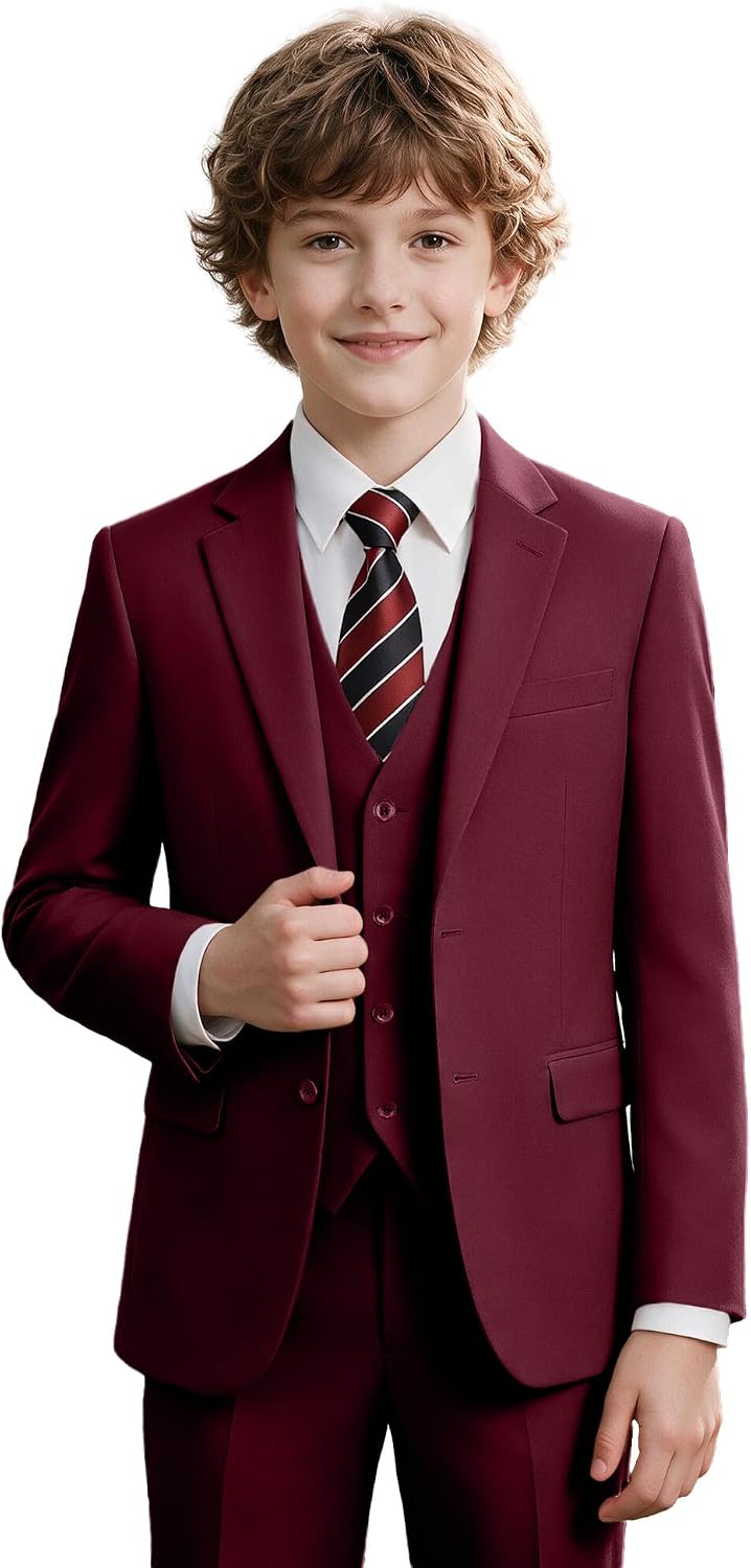 JPF Boy's Formal Suit Set Slim Fit Kids Tuxedo Suits for Teen Toddler Boys