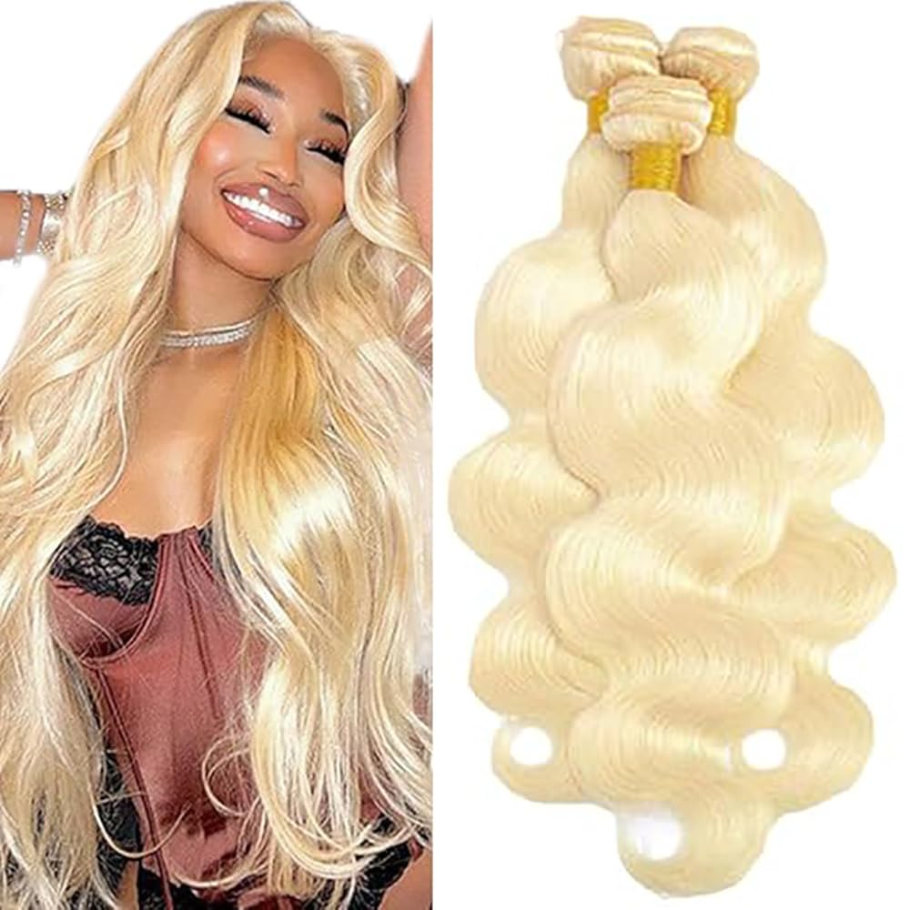 Extensiones de pelo natural ondulado rubio #613 de 40 cm de largo 8