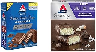 Atkins Chocolate Crème Protein Wafer Crisps, 5 Count and Chocolate Coconut Bar Dessert Favorites, 1g Sugar, High in Fiber,...