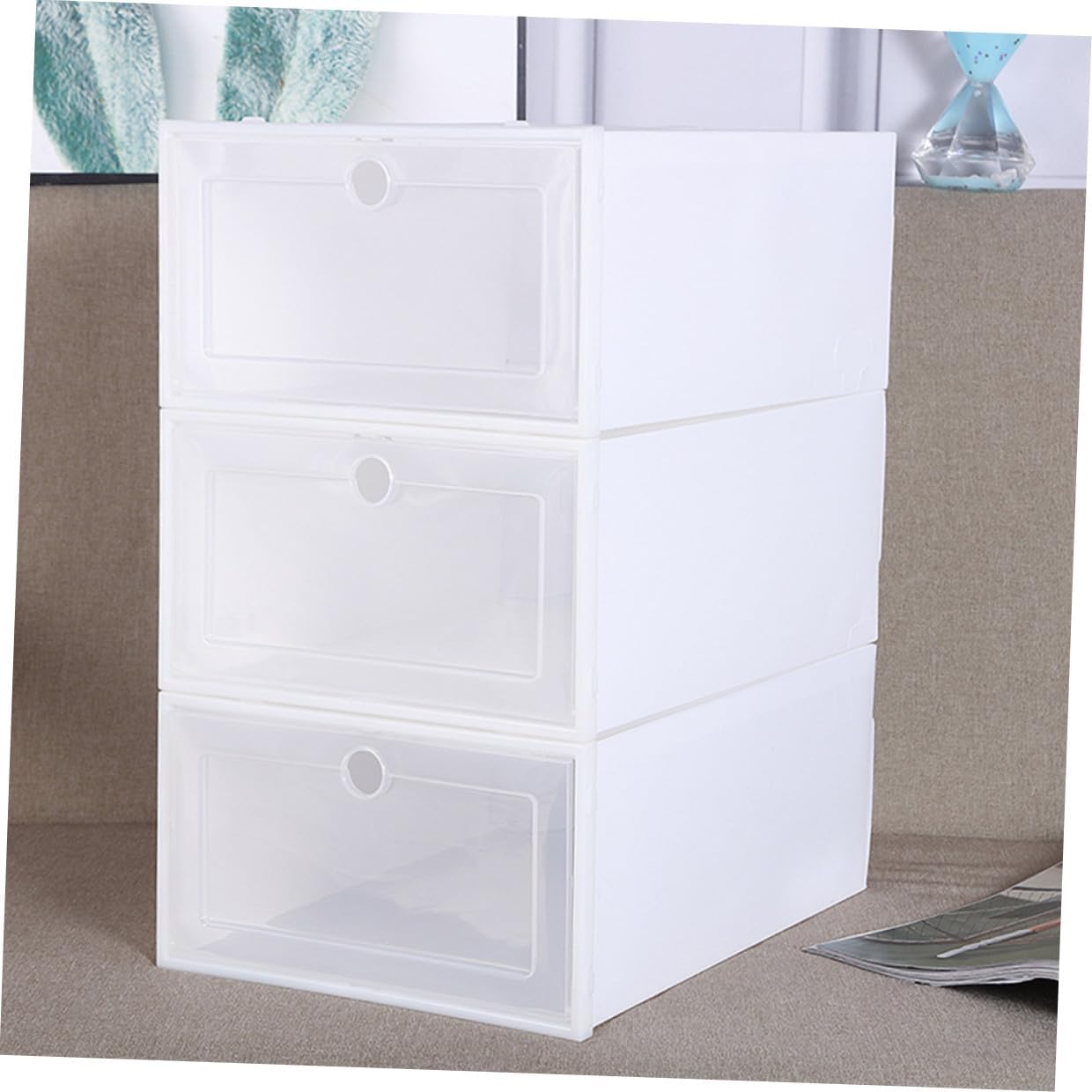 6pcs Transparent Stackable Shoe Boxes Drawer Type Superimposed Shoes Container Space-saving Plastic Organizer for Men
