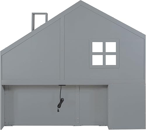 Miniatura 36 de Cama de madera de tamaño individual con cabecero en forma de casa con vallas, altura baja al suelo, para dormitorio de niños y niñas (blanco-01)