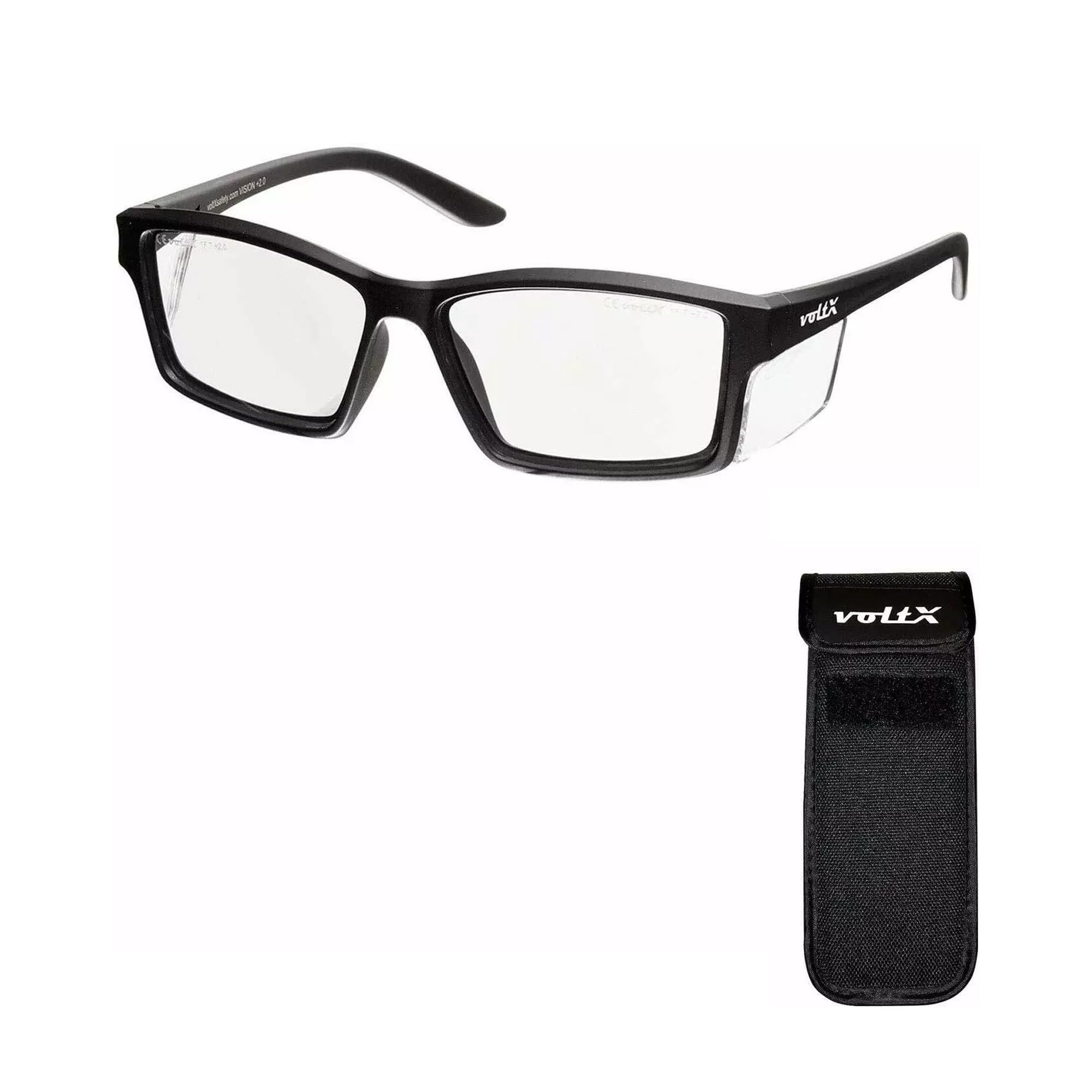 voltX 'VISION' Safety Readers Full Lens Magnified Reading Safety Glasses UKCA & CE EN166ft certified (+1.5 Dioptre, Clear lens) with Semi Rigid Expandable Safety Pouch - Anti fog coated UV400 lens