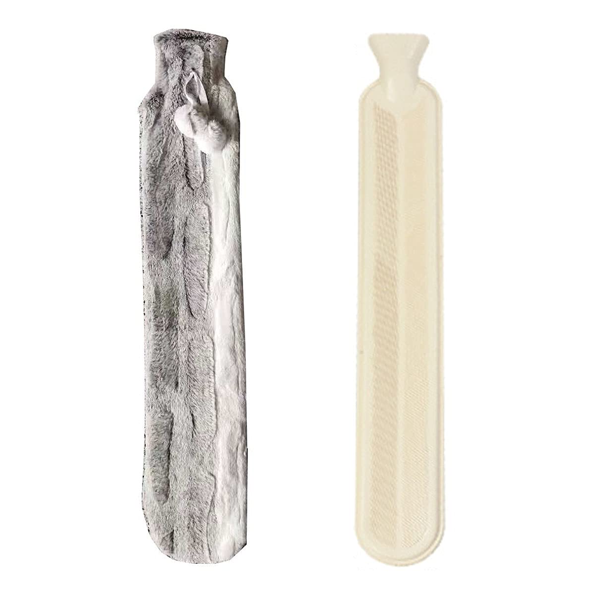 JETAINE Extra Long Hot Water Bottle - with Removeable Washable Soft Plush Cover - 72cm 2L Natural Rubber Bed Warmer Hot Water Bag - for Neck Shoulder Back Legs Tummy Wearable No Leaking (Grey)