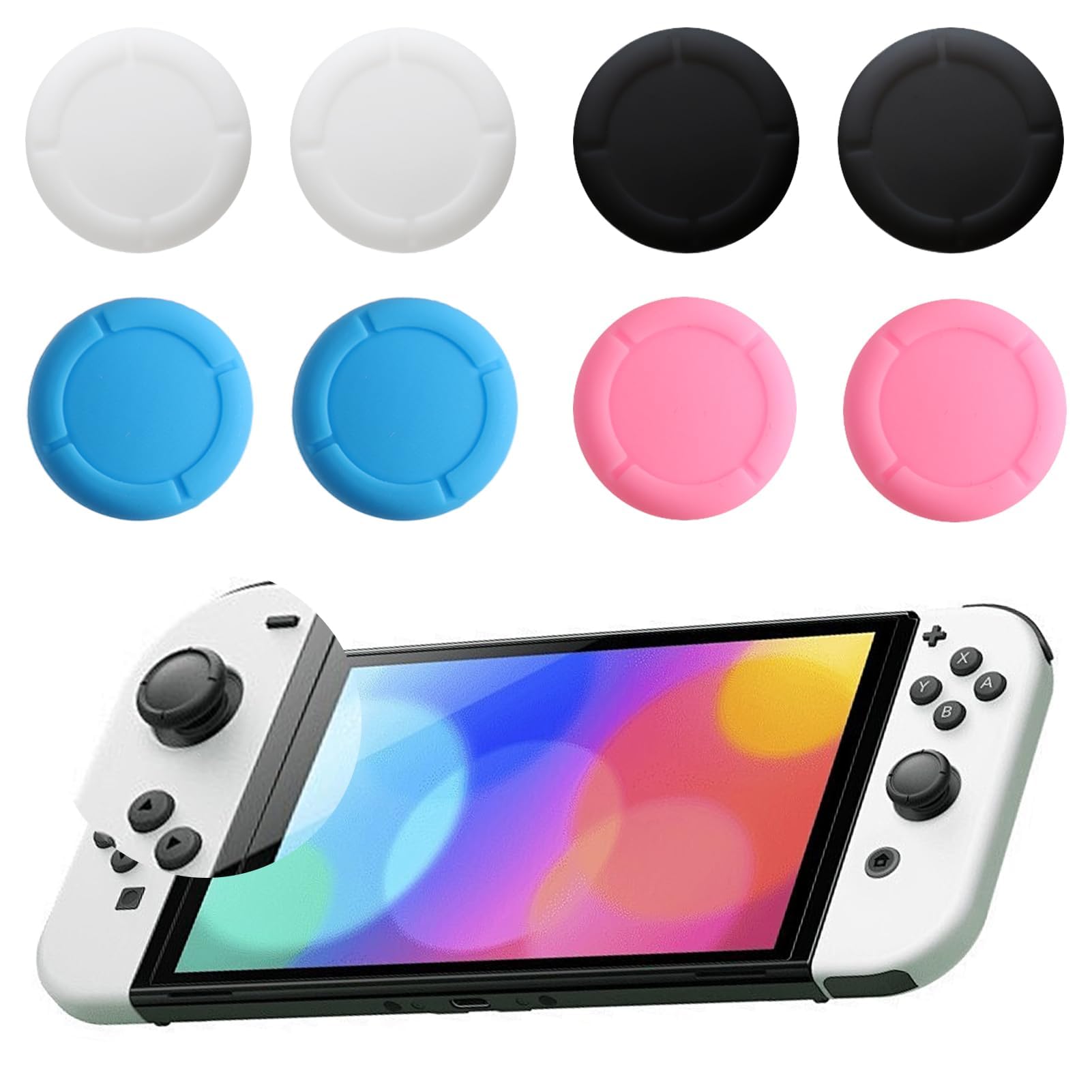 Ersatzkappe für Controller Switch Joystick Kappen,Thumbsticks Protege für Switch/Lite Silikon Joystick Schutzzubehör 3D Grips Caps (D:Vier Farben)