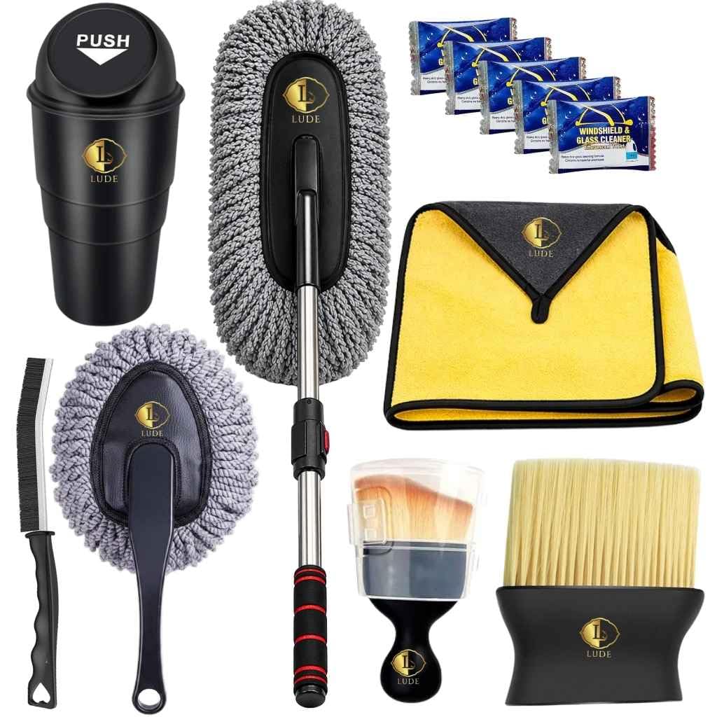 LUDE 9-PCS Car Cleaning Kit–Microfiber Duster Brush Set for Interior & Exterior| Car Wiper,Mini Dustbin & Glass Cleaner Tablets|All-in-One Combo for Cars & SUVs |Ideal Gift for Car Enthusiasts-image-47
