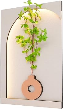 RocoReny Sandstone Decor 3D Wall Art Painting with LED Lamp, Minimalist Entrance Foyer Decorative Painting with Simulation Plant for Bedroom Guest Room Hallway, 19.69in * 27.56in Style 3