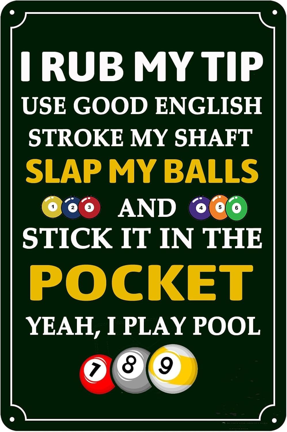 SMAZDFXX Funny Billiards Tin Sign Pool Room Decor I Rub My Tip Playing Pool Metal Signs Billiards For Home Office Bathroom Bar Club Cafe Men Cave 5.5"x8"
