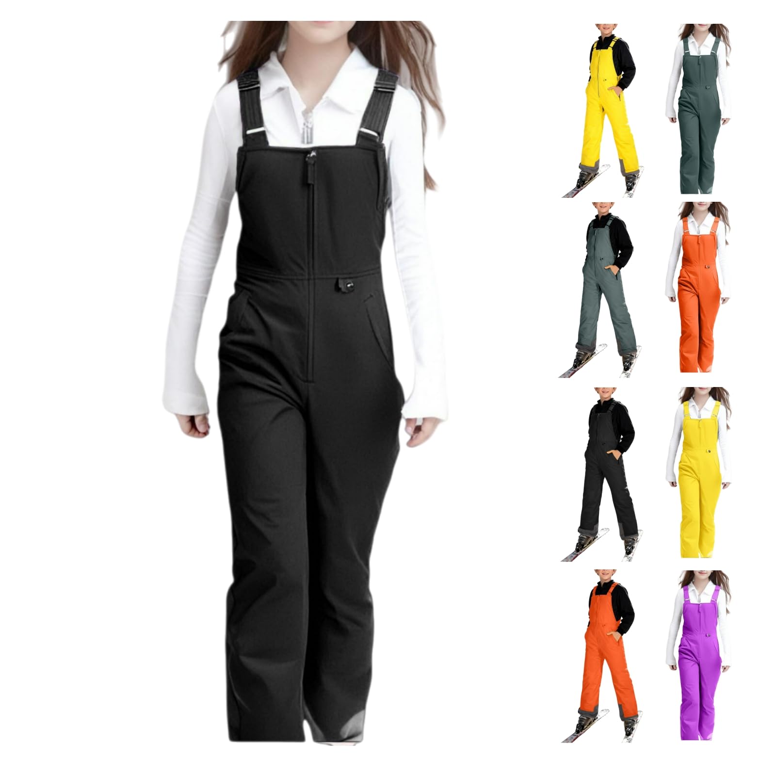 Pantalones de esquí para niños y niñas - Pantalones térmicos impermeables - Pantalones de snowboard para exteriores con cremallera y tirantes para esquís