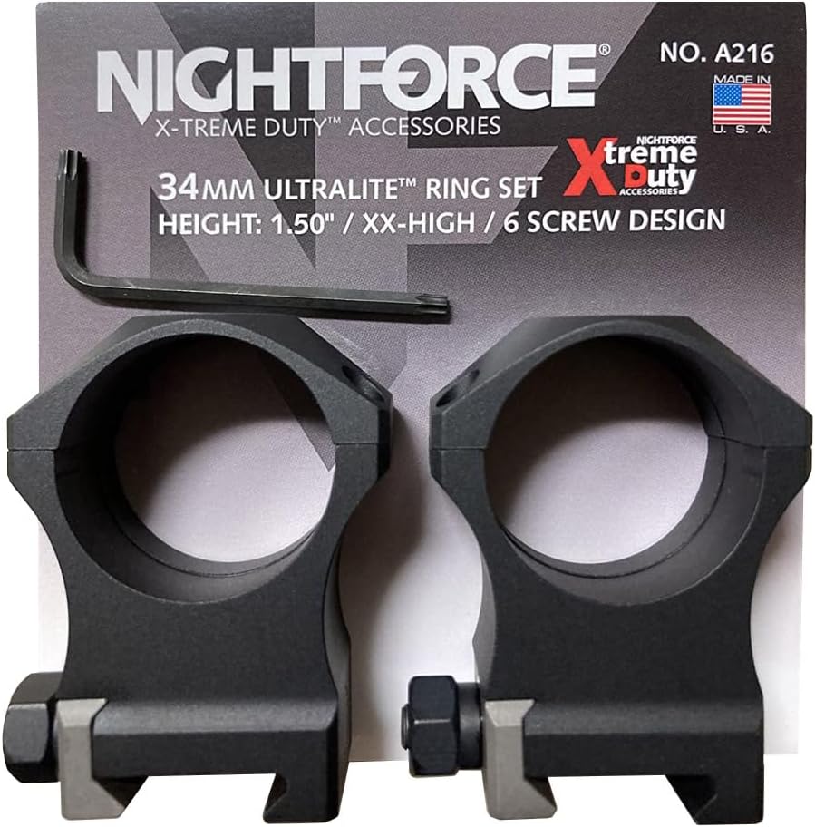 Nightforce X-Treme Duty Ultralite 30mm 4-Screw Hard Anodized Aluminum Gun Scope Rings Mounts - Set of 2