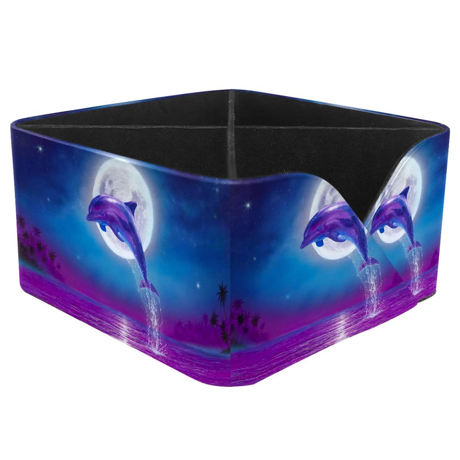 KengjuTesu Dolphin Moonlight Desktop Organizer Pen Holder, Rectangular Pencil Cup for Office, Study and Makeup Stations