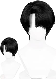 Short Anime Black A-O-T Cosplay Wig with Side Part Bangs Men's Black Soldier Costume Wigs Synthetic Hair Wis for Women Male Unisex Halloween Party