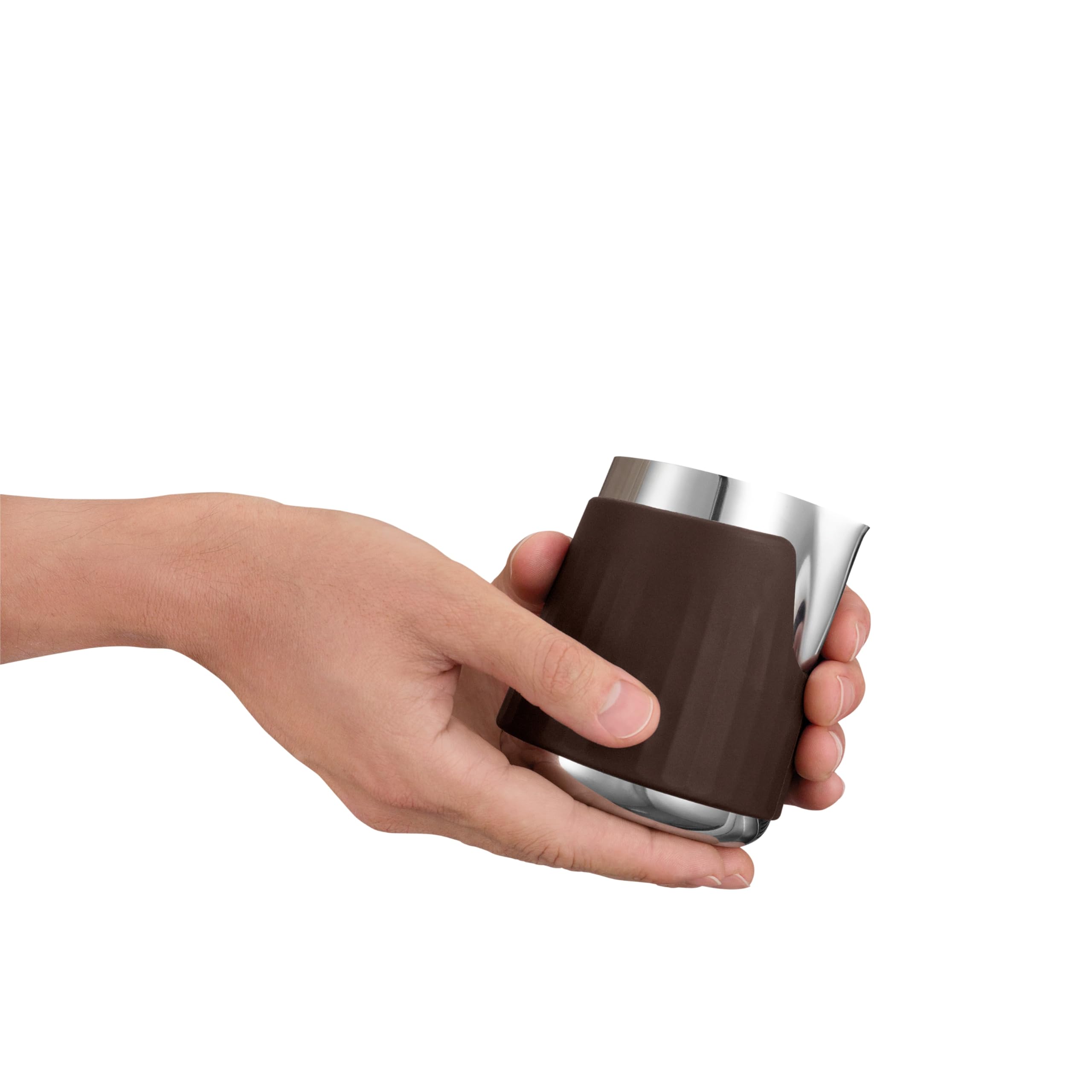 Sage - Pro Control Jug - 420ml Griffloses Milchkännchen, Ausguss für Latte Art, Abnehmbarer Hitzebeständiger Silikonmantel, Neigbarer Öffnung - Edelstahl
