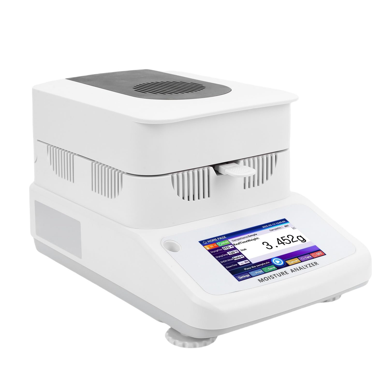 Analizador de Contenido de Agua de Calefacción Halógena, Medidor con Pantalla Táctil de 120 G para Alimentación de Maíz, Precisión de 0,002 G, con Acero Inoxidable, (Enchufe europeo 220V)