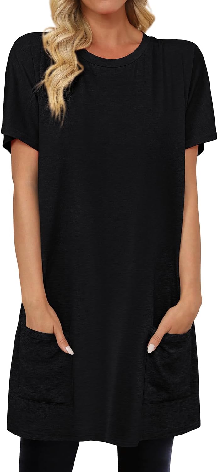 KISSMODA Womens Summer Tunic Tops for Leggings Casual Short Sleeve Long Shirts with Pockets - Image 2