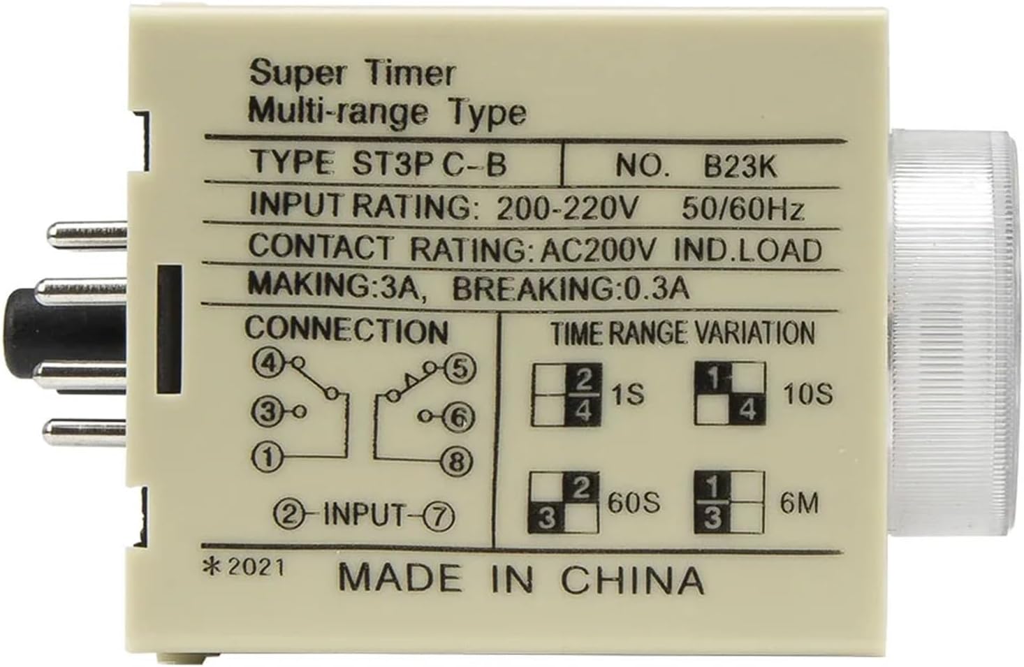 ST3PC-B AC 220V time Relay ST3PC Series 220VAC Timer delay time 1s/10s/60s/6min (Size : 380VAC)