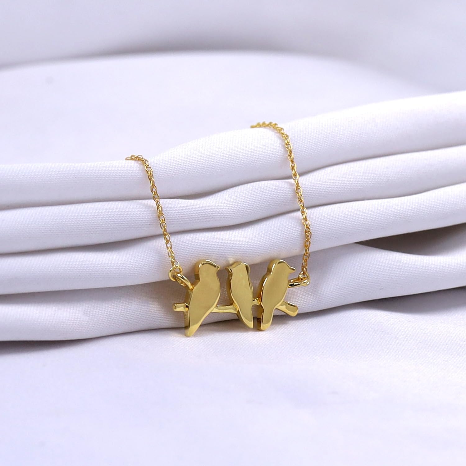 3-Mini Bird Pendant Necklace For Women In 14K Gold Plated Sterling Silver Plain Jewelry Along With 18" Rope Chain Gift For Her - Image 4