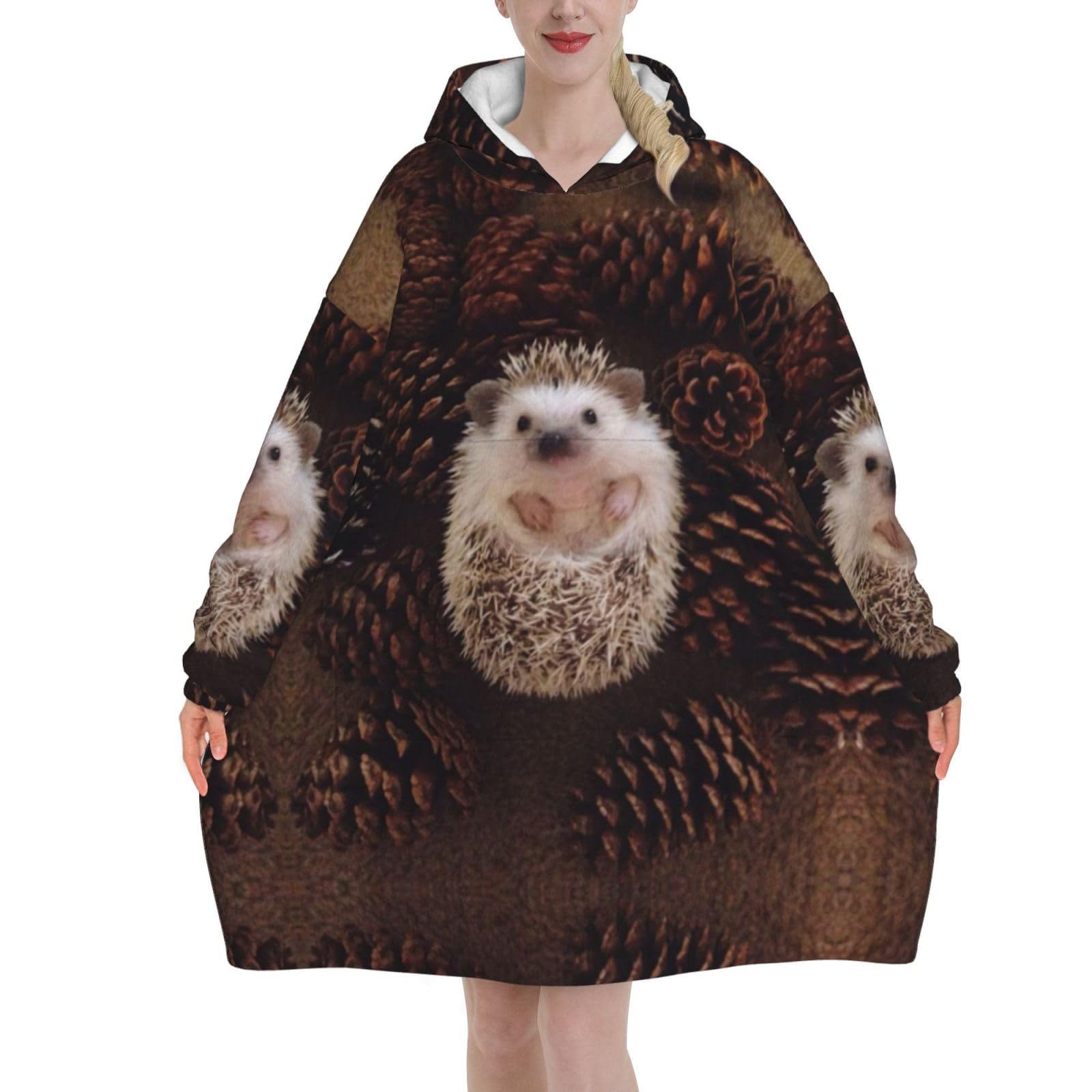Poadnly Unisex As Picture Hedgehog,Women's Oversized Wearable Blanket Hoodie, Blanket Sweatshirt,Flannel Pullover Blanket