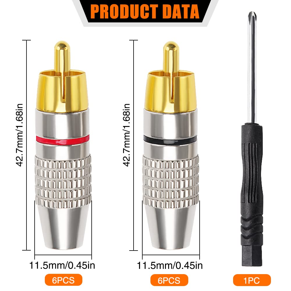 KUOQIY 12 PCS Gold Plated RCA Plug Audio Video Connector, RCA Male Plug Solderless, with Screwdriver - Image 2