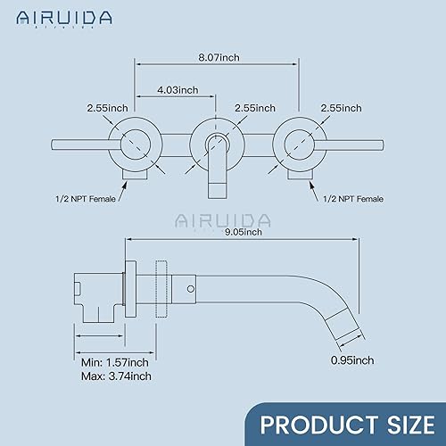 Miniatura 6 de Airuida Grifo de baño de latón macizo con boquilla giratoria 360, grifo mezclador de lavabo con válvula áspera y asas de doble nivel, color negro