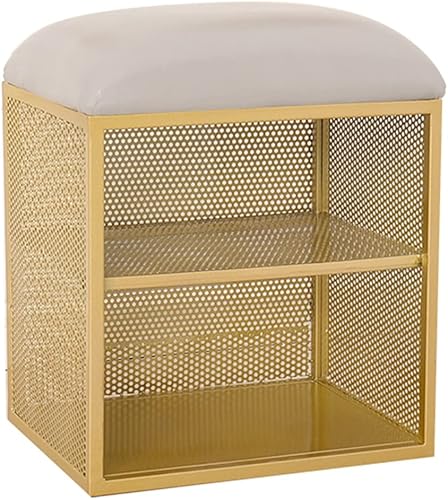 Banco de almacenamiento reposapiés lateral taburete tapizado con marco de metal organizador de zapatos para entrada color  dorado  gris tamaño 118 x