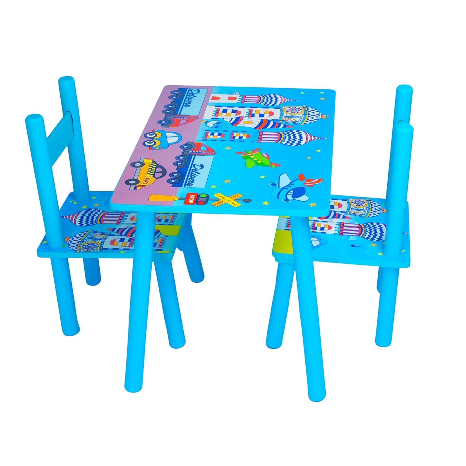 Modern Kids Wood Table and Chair Set (2 Chairs Included) - Ideal for Arts & Crafts, Snack Time, Homeschooling, Homework & More, Blue-image-42