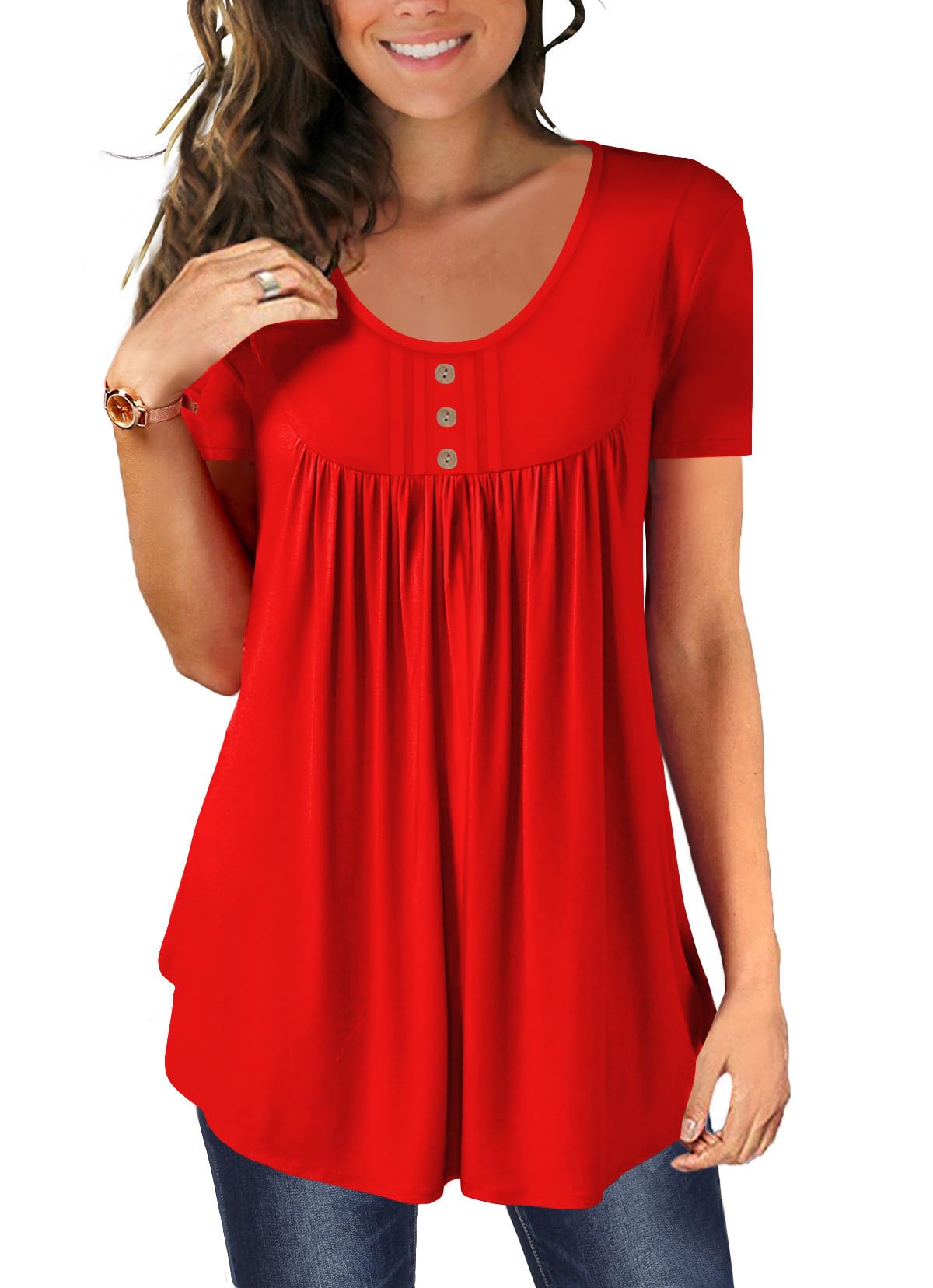 BeadChica Women's Tunic Tops For Leggings Short Sleeve Shirts Botton Up Casual Ruched Blouses Clothing