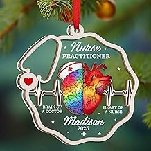 Nurse Practitioner 2 Layers Wood & Acrylic Ornament, Appreciation Christmas Ornament Gifts for NP RN New Nurses, Customized Name & Year Nurse Keepsake Ornaments, Nursing Assistant Ornaments 2025