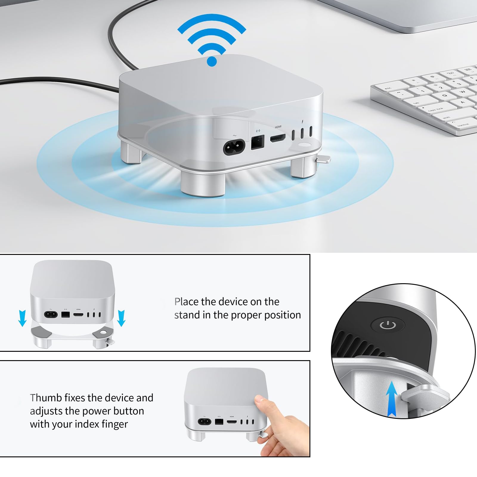 Supporto per Mac mini M4/M4 Pro, Meccanismo di commutazione dal design pratico per una migliore ventilazione e dissipazione del calore, in lega di alluminio