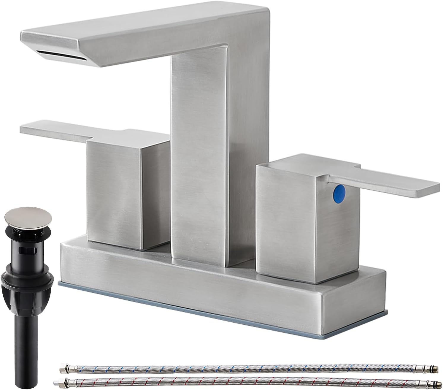 IKEBANA Brushed Nickel Waterfall Bathroom Faucet,Stainless Steel 4 inch ...