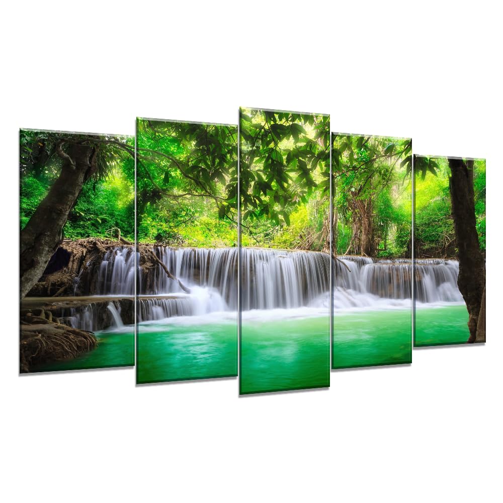 SATINO 5 Pieces Modern Large Canvas Wall Art Peaceful Waterfall Picture Prints Gallery Wrapped Landscape Forest Pictures Paintings on Canvas for Living Room Home Office Decor