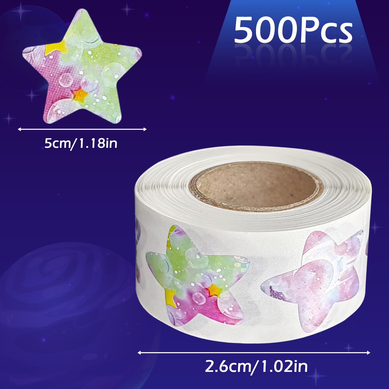 500 Pcs Reward Stickers for Children Star Stickers for Reward Chart Pink Universe Space Stickers Well Done Stickers for Children for Kids Toddlers Classroom School(0.98in/2.48cm) - Image 2