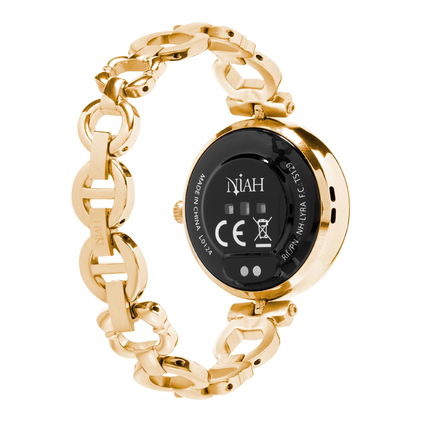 TECHMADE Smartwatch Niah Lyra per donne, orologio digitale gioiello, schermo AMOLED, chiamate, notifiche, funzione SOS, sport, cardiofequenzimetro, Spo2, BP, comp con IOS e android (GOLD)