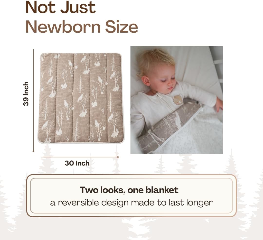 Reversible Soft Baby Blanket, Grow-with-Baby for Boys and Girls, Bamboo Viscose & Cotton, 39"x30", Receiving Blankets, CPC Certified, Gift-Ready (Forrest Woodland)