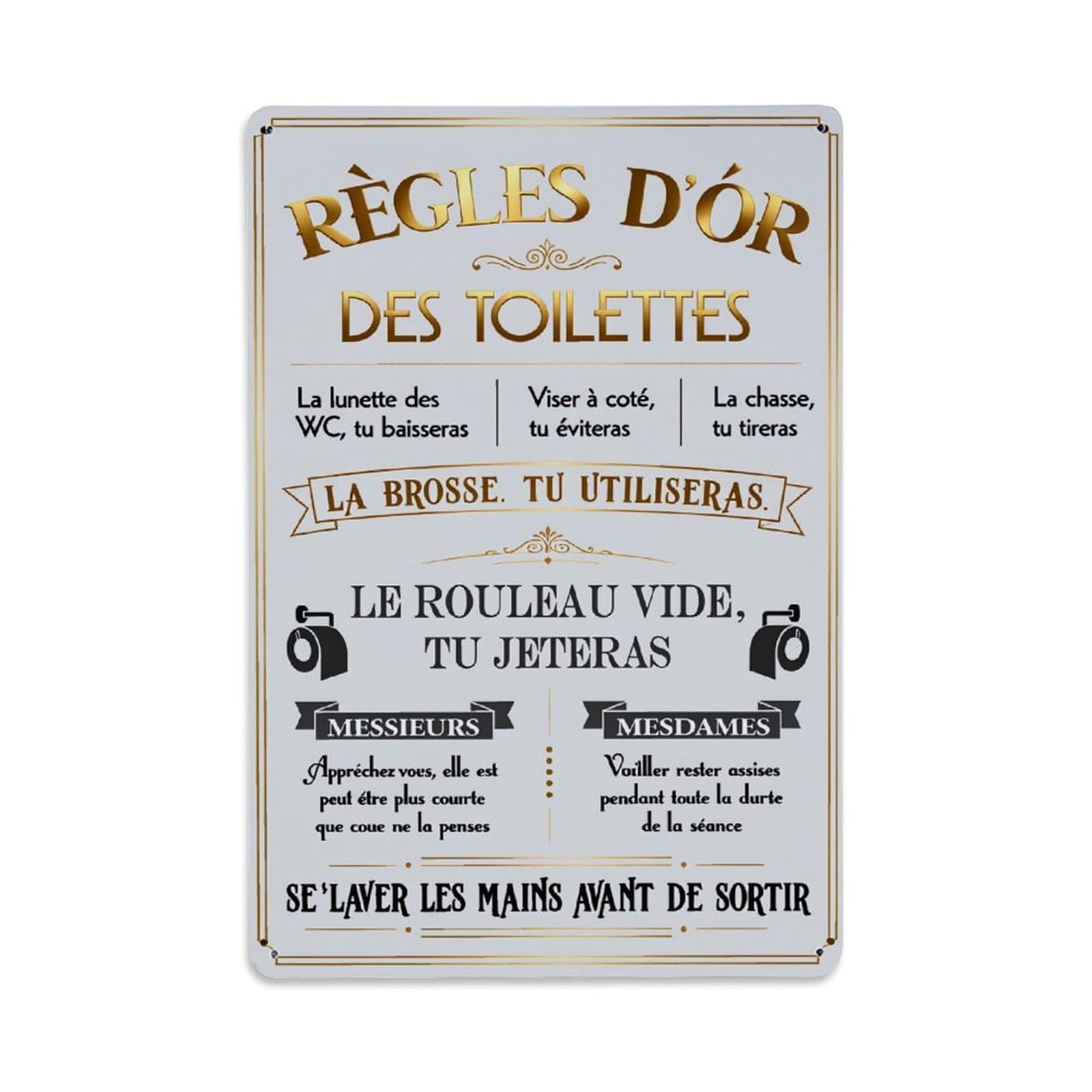 Enderetf Vintage Golden Rules Of The Toilet Tin Sign Metal Poster, Home Bar Garage Man Cave Cafe Indoor & Outdoor Wall Decoration 8X12inches