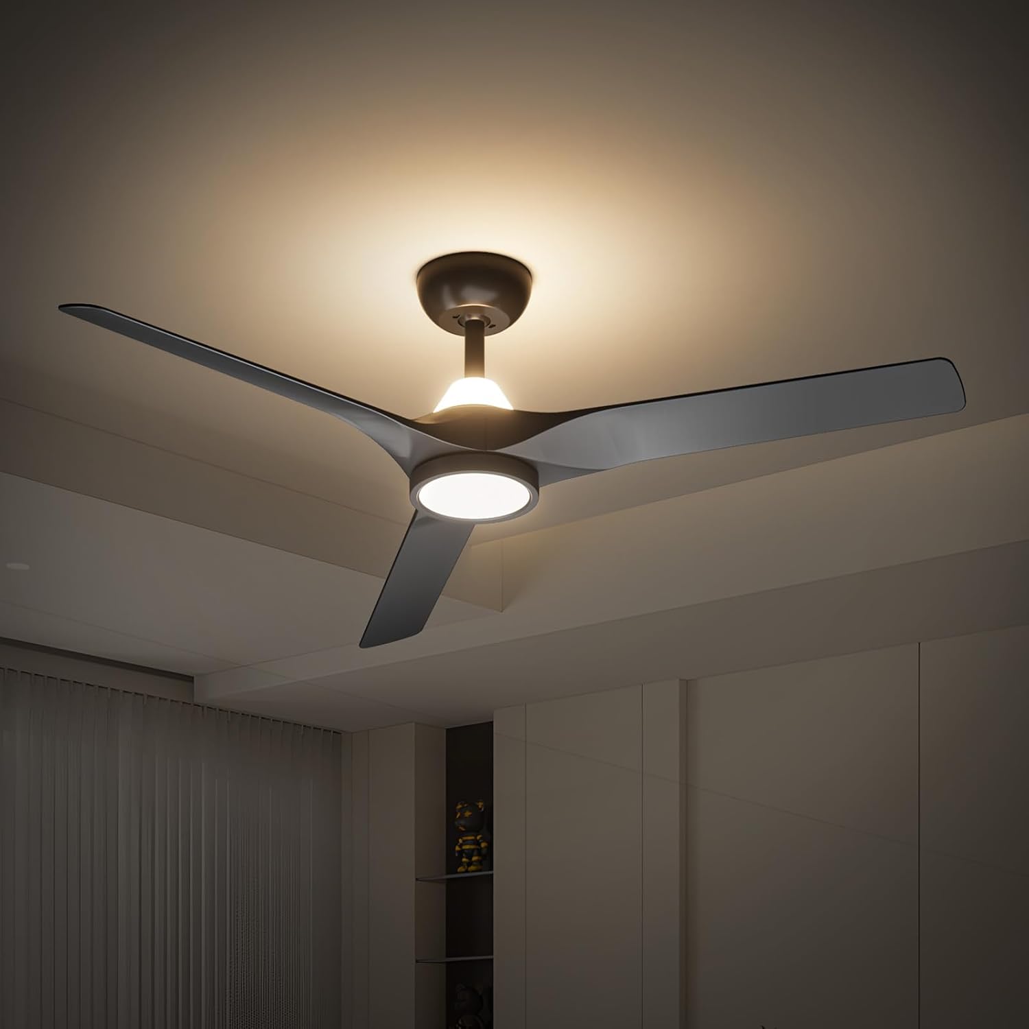 Photo 1 of  Ceiling Fans with Lights and Remote, 52 inch, Reversible Quiet DC Motor, 6 Speeds,Dimmable,Modern Ceiling Fan with Night Light for Living Room, Bedroom, Kitchen, Outdoor Patios, Black 