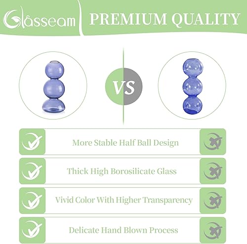 Miniatura 8 de Glasseam Jarrón de burbujas de cristal, bonitos jarrones de color azul claro para flores, pequeños jarrones únicos para centros de mesa, jarrón