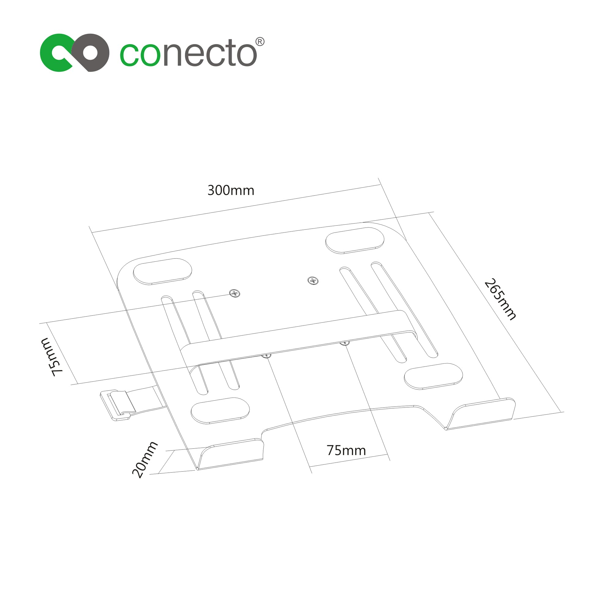 conecto, Soporte para portátil para Soporte de Monitor, VESA 75x75 a 100x100, Capacidad de Carga: 9,0 kg, Blanco