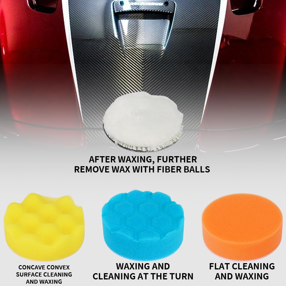 SIFANG 80mm Polierschwämme Pads, 31 Stück Polieren Pad Schwamm Set mit Polierpad und Polierfell Polierset Polierteller Kit Für Poliermaschine