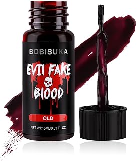 BOBISUKA Halloween Fake Blood, Edible Stage Blood 0.53oz, Realistic Vampire Blood SFX Makeup Kit, Washable Faux Blood Gel for Zombie Monster Costume Cosplay, Stage, Film & Special Effects Make-Up(Old)